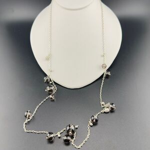 J Crew Silver tone and Smokey clear gray Beaded Rhinestone Station Necklace